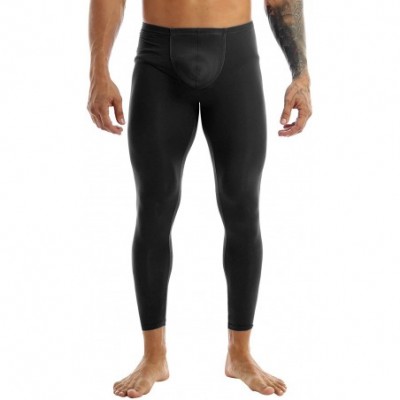 Thermal Underwear Men's Silk Compression Baselayer Pouch Pants Johns Underwear Semi See Through Leggings Tights - Black - C31...