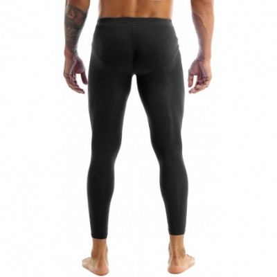 Thermal Underwear Men's Silk Compression Baselayer Pouch Pants Johns Underwear Semi See Through Leggings Tights - Black - C31...