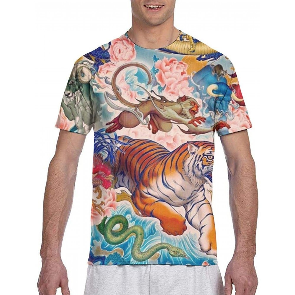 Undershirts Basic Short Sleeve T-Shirts Tops for Men Boys Teens Adult- Big and Tall Sizes - Embroidery Oriental Floral Dragon...