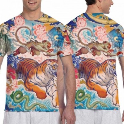 Undershirts Basic Short Sleeve T-Shirts Tops for Men Boys Teens Adult- Big and Tall Sizes - Embroidery Oriental Floral Dragon...