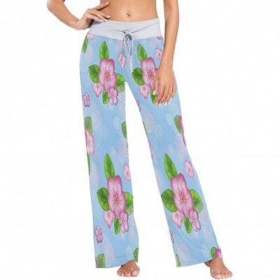 Bottoms Womens Pajama Lounge Pants Spring Floral Pink Flowers Blue Wide Leg Casual Palazzo Pj Sleep Pants Girls 3d Print 1 - ...