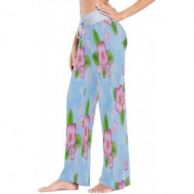 Bottoms Womens Pajama Lounge Pants Spring Floral Pink Flowers Blue Wide Leg Casual Palazzo Pj Sleep Pants Girls 3d Print 1 - ...