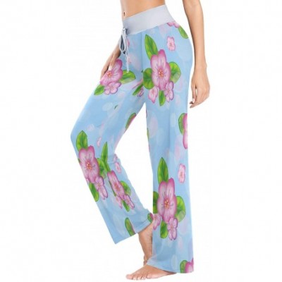 Bottoms Womens Pajama Lounge Pants Spring Floral Pink Flowers Blue Wide Leg Casual Palazzo Pj Sleep Pants Girls 3d Print 1 - ...