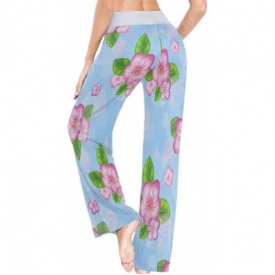 Bottoms Womens Pajama Lounge Pants Spring Floral Pink Flowers Blue Wide Leg Casual Palazzo Pj Sleep Pants Girls 3d Print 1 - ...