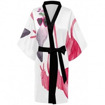 Robes Custom Watercolor Flamingo in Sunglasses Women Kimono Robes Beach Cover Up for Parties Wedding (XS-2XL) - Multi 1 - CT1...