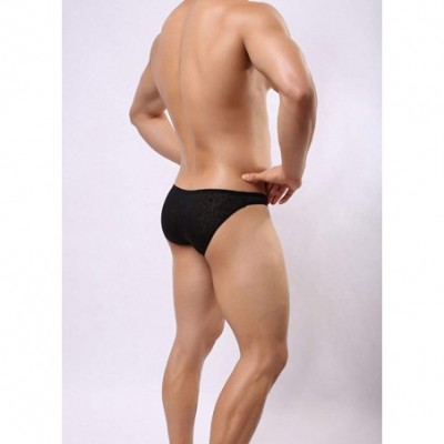 Briefs Sexy Men's Underwear Lace Low Waist Bikini Briefs - 3p-black - C1193O59RNQ