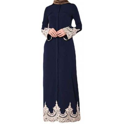 Robes Islamic Trendy Arab Lace Patchwork Muslim Dubai Kaftan Long Dress - Navy Blue - CS19990WTTU