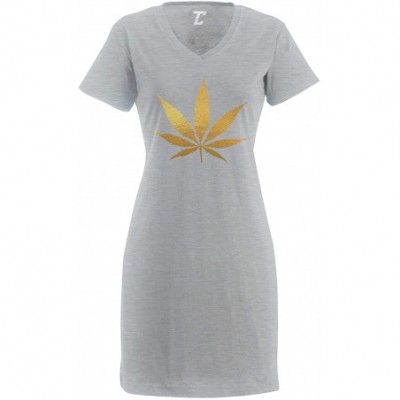 Nightgowns & Sleepshirts Gold Marijuana Leaf - Weed Stoner Pothead Women's Nightshirt - Light Gray - CZ18RCS6QCA