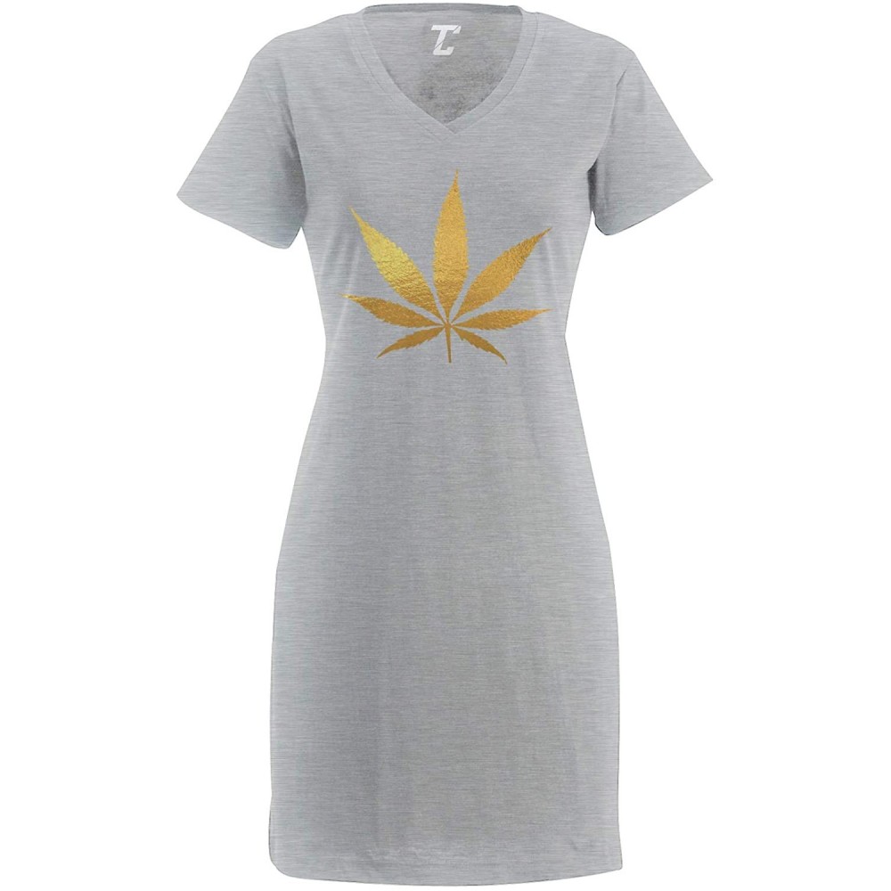 Nightgowns & Sleepshirts Gold Marijuana Leaf - Weed Stoner Pothead Women's Nightshirt - Light Gray - CZ18RCS6QCA