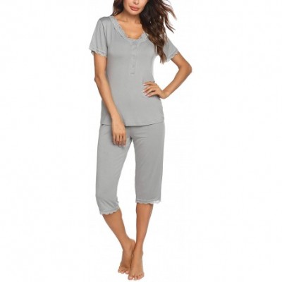 Sets Womens Pajama Pants Sets Cap Sleeve Lounge Sets Sleepwear with Pockets Joggers Pjs Sets - 1 Grey - C3190SCI26U