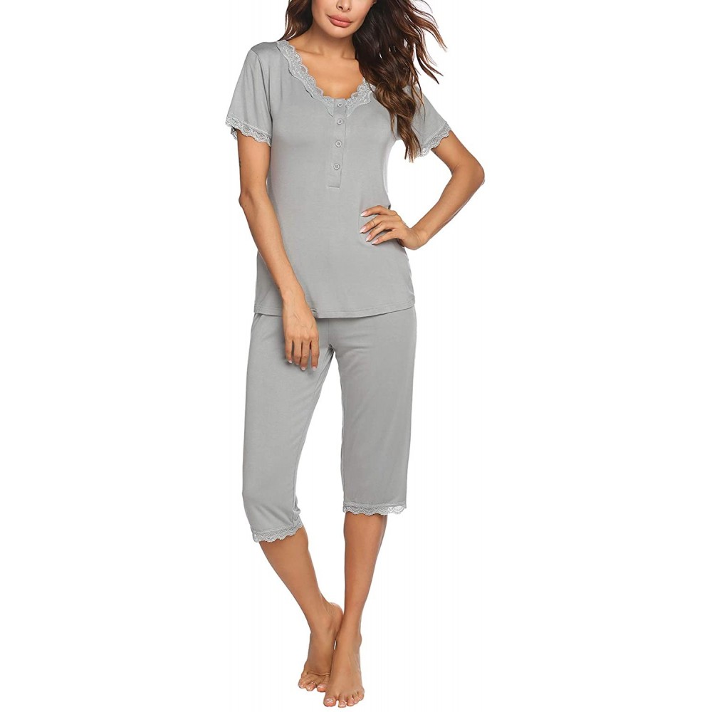 Sets Womens Pajama Pants Sets Cap Sleeve Lounge Sets Sleepwear with Pockets Joggers Pjs Sets - 1 Grey - C3190SCI26U