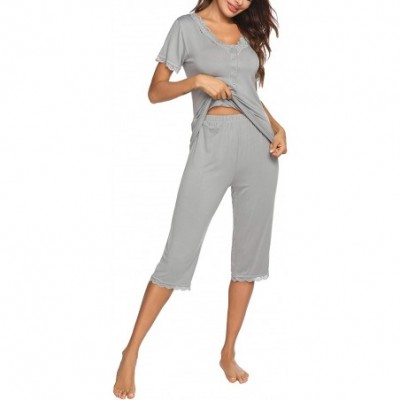 Sets Womens Pajama Pants Sets Cap Sleeve Lounge Sets Sleepwear with Pockets Joggers Pjs Sets - 1 Grey - C3190SCI26U