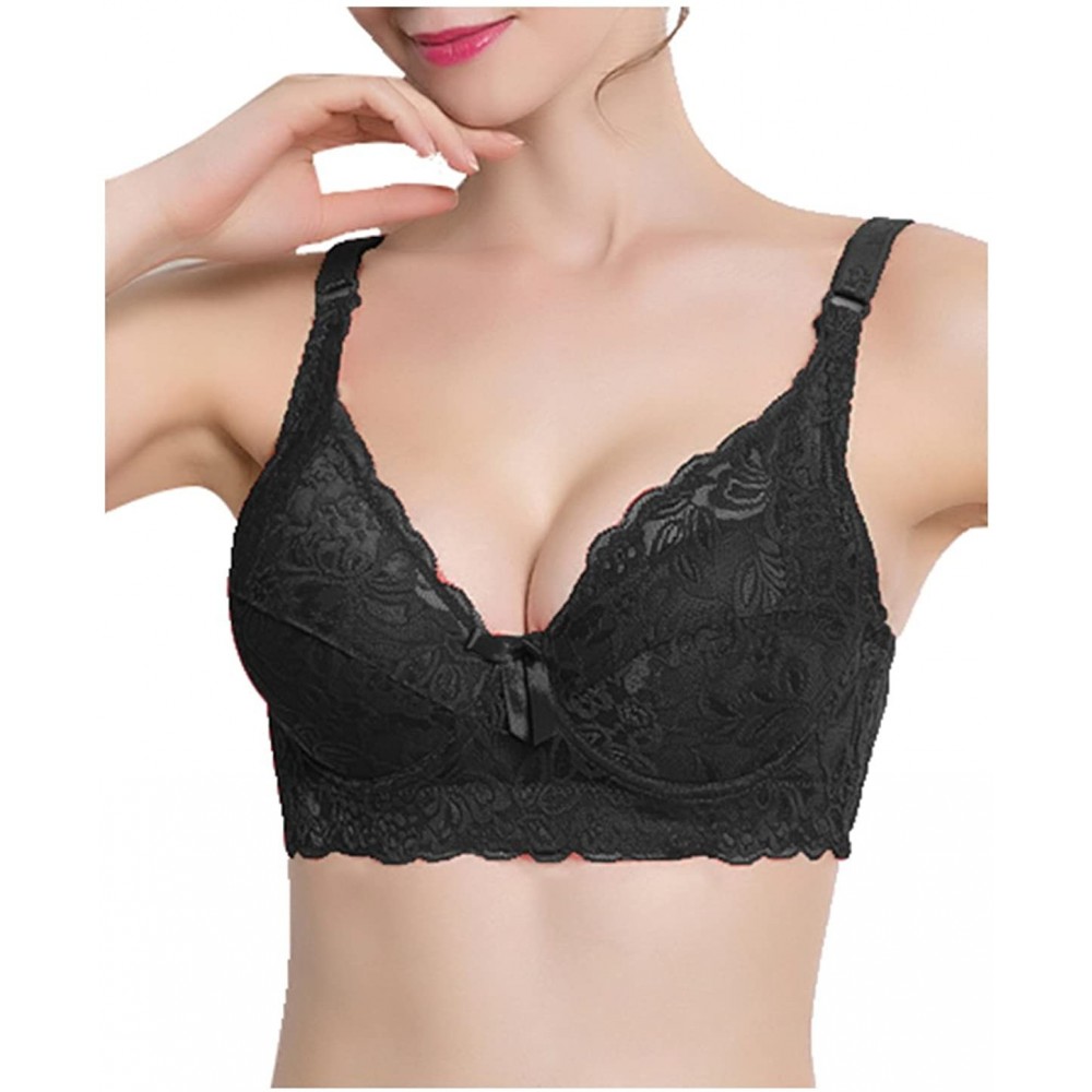 Bras Women Full Cup Bras Breathable Comfort Floral Lace Full Coverage Non Padded Underwired Bra - Black - C0184S5WCKL