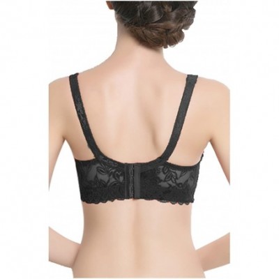 Bras Women Full Cup Bras Breathable Comfort Floral Lace Full Coverage Non Padded Underwired Bra - Black - C0184S5WCKL