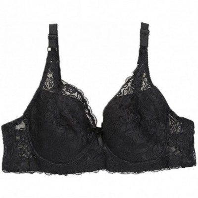 Bras Women Full Cup Bras Breathable Comfort Floral Lace Full Coverage Non Padded Underwired Bra - Black - C0184S5WCKL