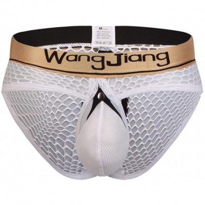 Briefs Men's Breathable Hollow Out Fishnet Mesh Underwear - White - CE18AIW708C