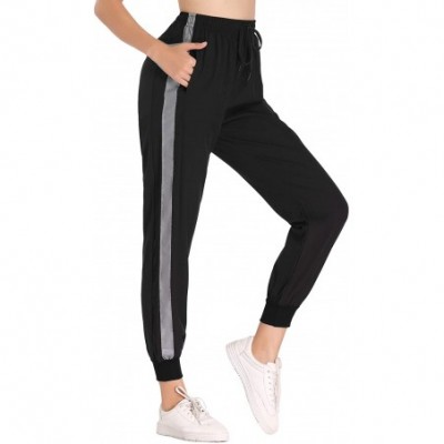 Bottoms Women Active Pants Drawstring Yoga Jogger Workout Sportwear Sweatpants with Pockets - Grey-black - C61908SU524