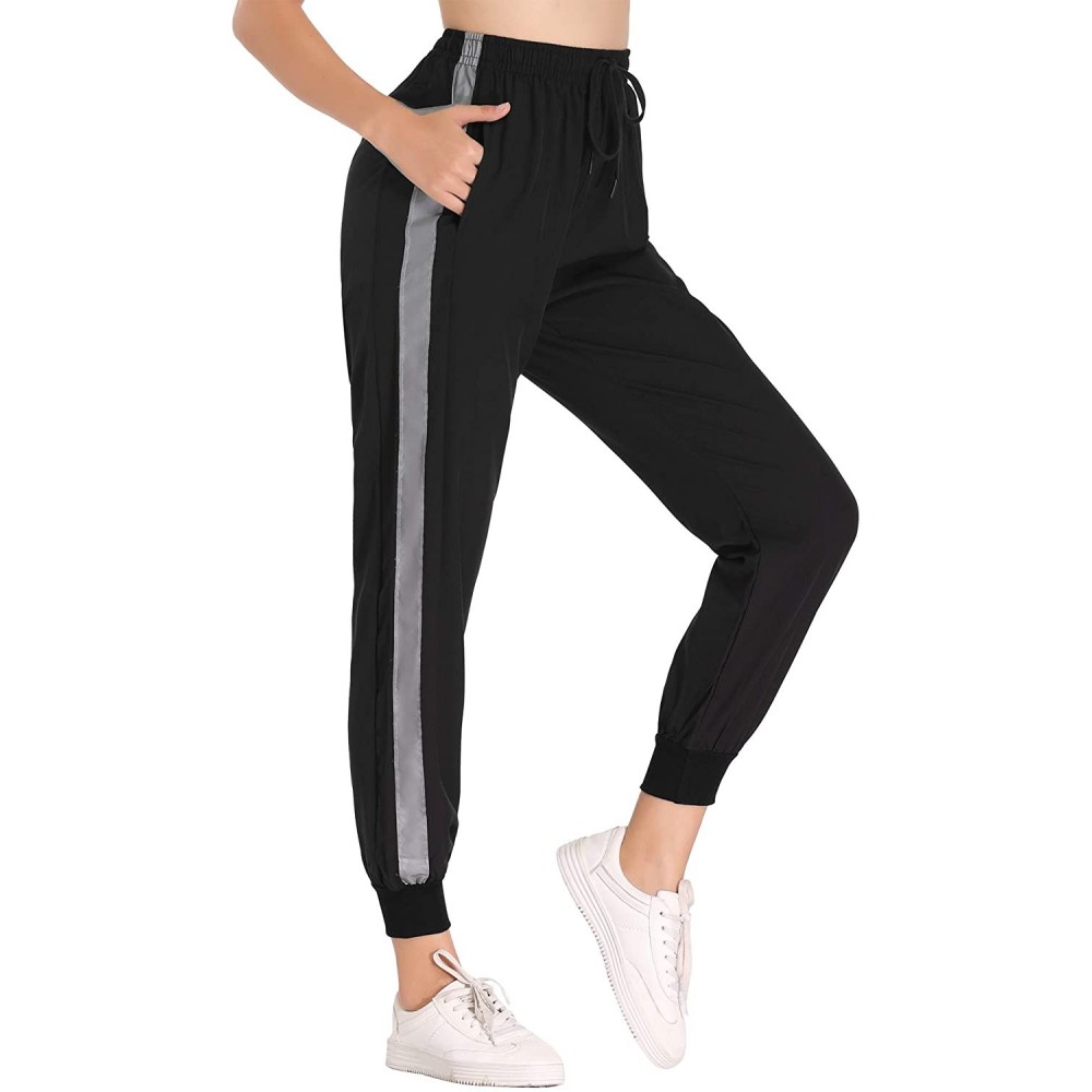 Bottoms Women Active Pants Drawstring Yoga Jogger Workout Sportwear Sweatpants with Pockets - Grey-black - C61908SU524