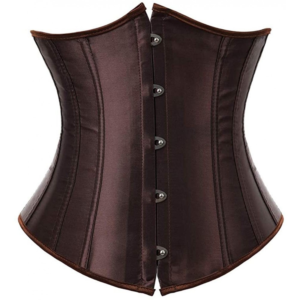 Bustiers & Corsets Women's Waist Corsets-Satin Underbust Waist Training Brocade Corset - Brown - C519CZNESRR