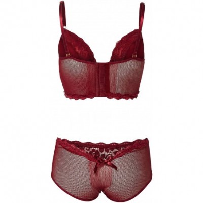 Bras Sexy Mesh and Lace Underwear for Women 2-Piece Set Ropa Intima De Mujer - 8214 Burgundy - CC12ODBCGCF