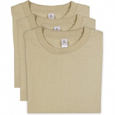 Undershirts Men's Heavyweight Short Sleeve Cotton Crew Neck T-Shirt (Pack of 3) - Khaki - C117XMHC0UA