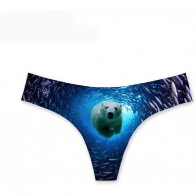 Panties Women Sexy G-String Panties 3D Floral Pattern Open Crotch Underwear - Polar Bear - CN18G9QGI37