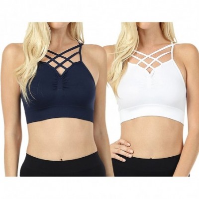 Bras Women Seamless Double Criss Cross Bralette Sports Bra with Adjustable Straps - 2pk-navy/White - CU189OUDMSM