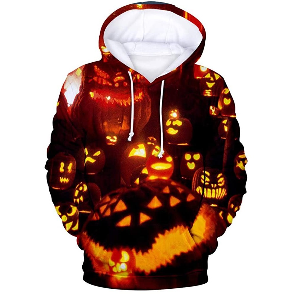 Tops Fashion T Shirts Womens Halloween Women Halloween Horror 3D Print Party Long Sleeve Pullover Hooded Sweatshirt Yellow - ...