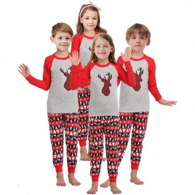 Sets Girls Pajamas for Christmas Children Heart Clothes Toddler Kids Cartoon Sleepwear - Red-handmade-deer - CE18WACT0X9