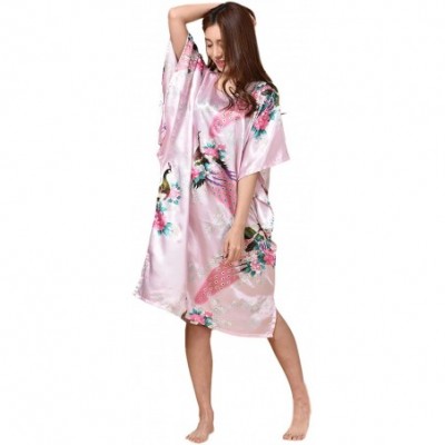 Nightgowns & Sleepshirts Women's Long Loose Peacock Kimono Nightgown Sleepwear Chemise - Pink - C412K0SZ4DL