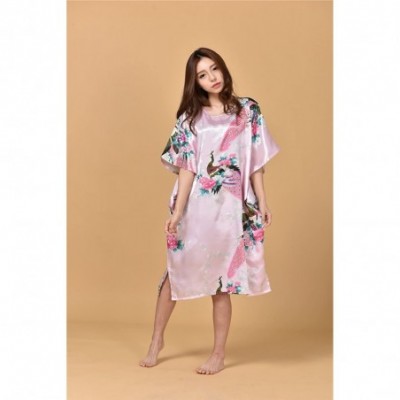 Nightgowns & Sleepshirts Women's Long Loose Peacock Kimono Nightgown Sleepwear Chemise - Pink - C412K0SZ4DL