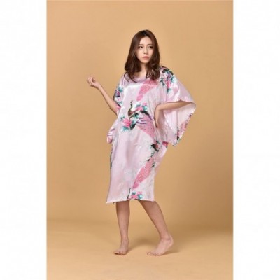 Nightgowns & Sleepshirts Women's Long Loose Peacock Kimono Nightgown Sleepwear Chemise - Pink - C412K0SZ4DL