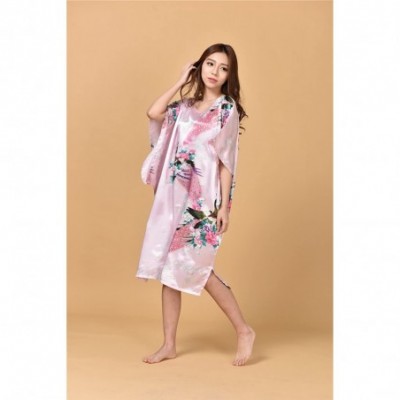 Nightgowns & Sleepshirts Women's Long Loose Peacock Kimono Nightgown Sleepwear Chemise - Pink - C412K0SZ4DL