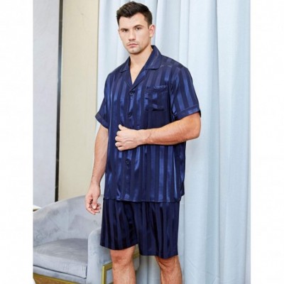 Sleep Sets Mens Satin Short Pajamas Set Sleepwear Loungewear S~4XL - Navy Blue - C718H09XLKL