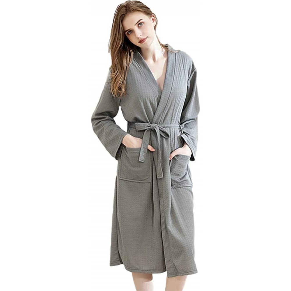 Robes Men's Women's Lightweight Waffle Full-Length Robe - Women/Gray - C0199CINLTQ