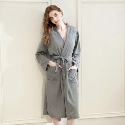 Robes Men's Women's Lightweight Waffle Full-Length Robe - Women/Gray - C0199CINLTQ