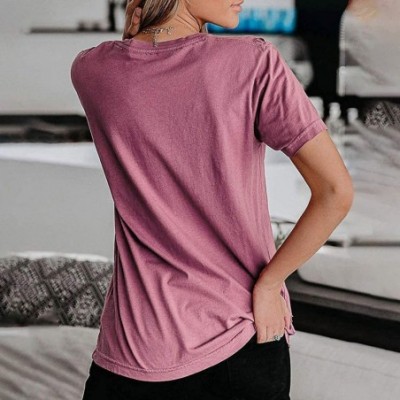 Thermal Underwear Womens Crew Neck Lips Printed Fart Holes Casual Loose Short Sleeve Top T-Shirt Blouse - Pink - CF199NE2MRS