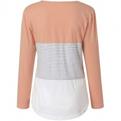 Thermal Underwear Womens Striped Patchwork Crewneck Long Sleeve Blouse Tshirts Casual Loose Fit Tee Tops - Pink - CL1942R7Y7R