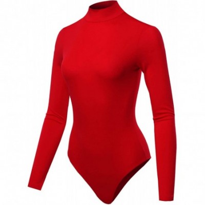 Shapewear Women's Solid Long Sleeve Mock Neck Bodysuit - Aawbsl0003 Red - CO18ZTXZQUL