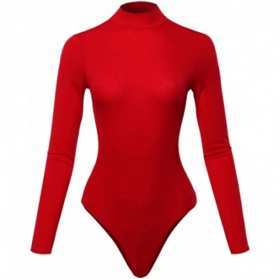 Shapewear Women's Solid Long Sleeve Mock Neck Bodysuit - Aawbsl0003 Red - CO18ZTXZQUL