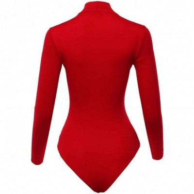 Shapewear Women's Solid Long Sleeve Mock Neck Bodysuit - Aawbsl0003 Red - CO18ZTXZQUL