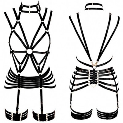 Garters & Garter Belts Women's Punk Body Harness Lingerie Garter Belts Set Strappy Full Waist Frame Cut Out Body Full Strappy...