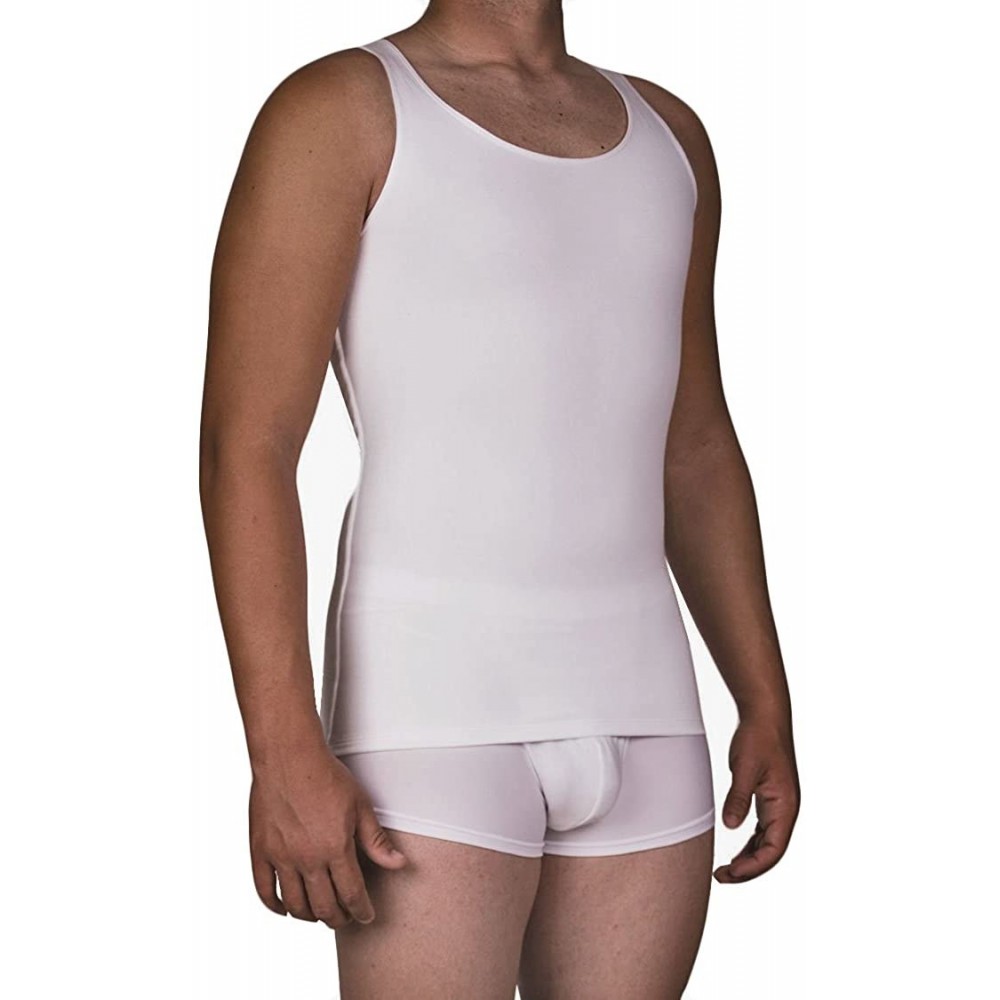 Undershirts Mens Cotton Performance Compression Tank Top - for Workouts- Slimming- and as Undershirt - White - C3112LXIU5X