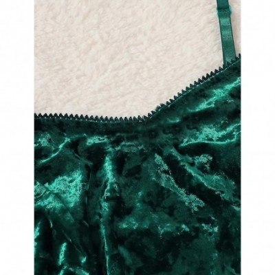 Sets Womens Sexy Velvet Pajamas 2 Piece Outfit Spaghetti Strap Crop Top Camisole Sleepwear Shorts Nightwear Set Green - CK192...