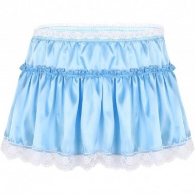 Briefs Men's Satin Frilly Skirt Sissy Crossdress Bloomer Ruffled Skirted Underwear Lingerie - Sky Blue - CF18AA2AQK5