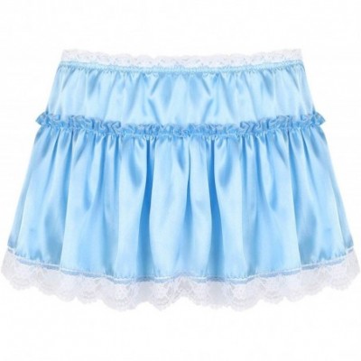 Briefs Men's Satin Frilly Skirt Sissy Crossdress Bloomer Ruffled Skirted Underwear Lingerie - Sky Blue - CF18AA2AQK5