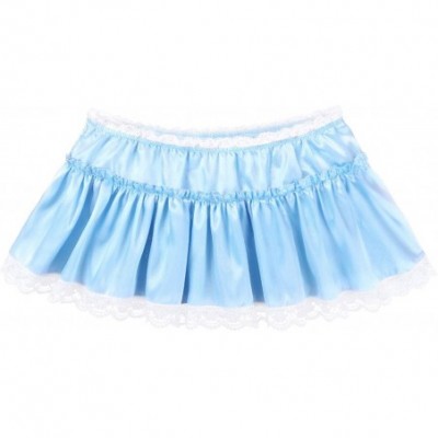 Briefs Men's Satin Frilly Skirt Sissy Crossdress Bloomer Ruffled Skirted Underwear Lingerie - Sky Blue - CF18AA2AQK5