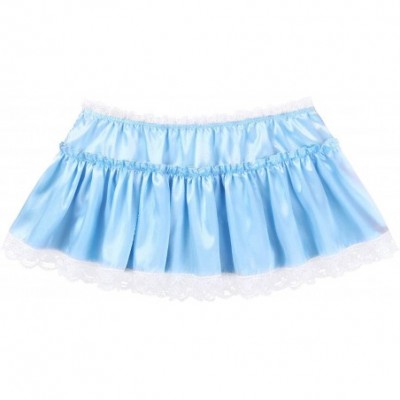 Briefs Men's Satin Frilly Skirt Sissy Crossdress Bloomer Ruffled Skirted Underwear Lingerie - Sky Blue - CF18AA2AQK5