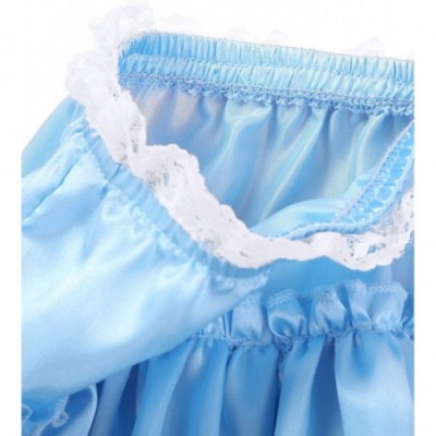 Briefs Men's Satin Frilly Skirt Sissy Crossdress Bloomer Ruffled Skirted Underwear Lingerie - Sky Blue - CF18AA2AQK5