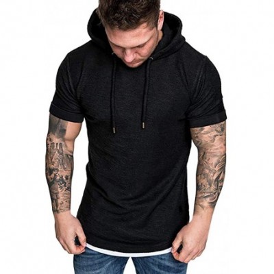 Thermal Underwear Fashion Men's Slim Fit Casual Pattern Large Size Short Sleeve Hoodie Top Blouse - Black - CR18SA7UQ3A